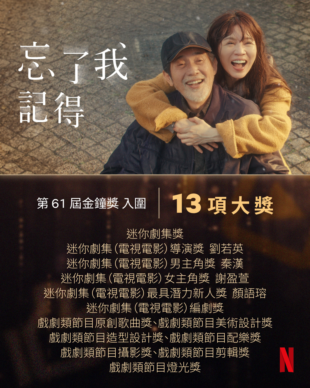 Netflix《忘了我記得》於第 61 屆金鐘獎入圍 13 項大獎